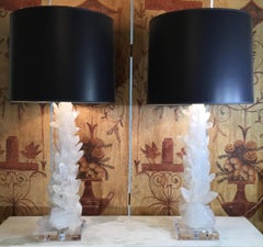 Pareja de grandes lámparas de sobremesa de cristal de cuarzo blanco