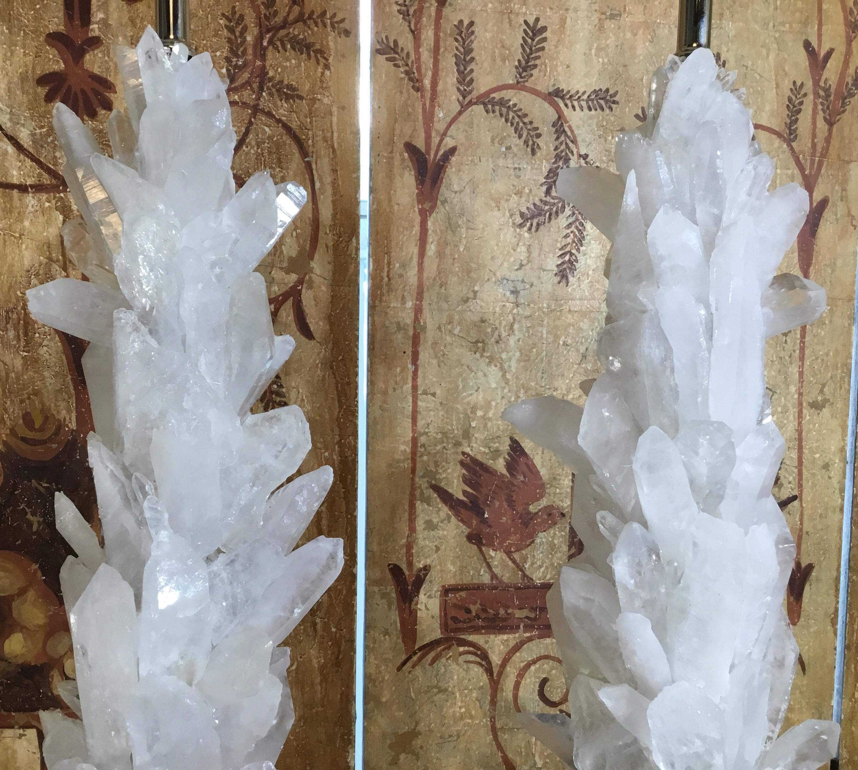 Paire de grandes lampes de bureau en cristal de quartz blanc en vente 3