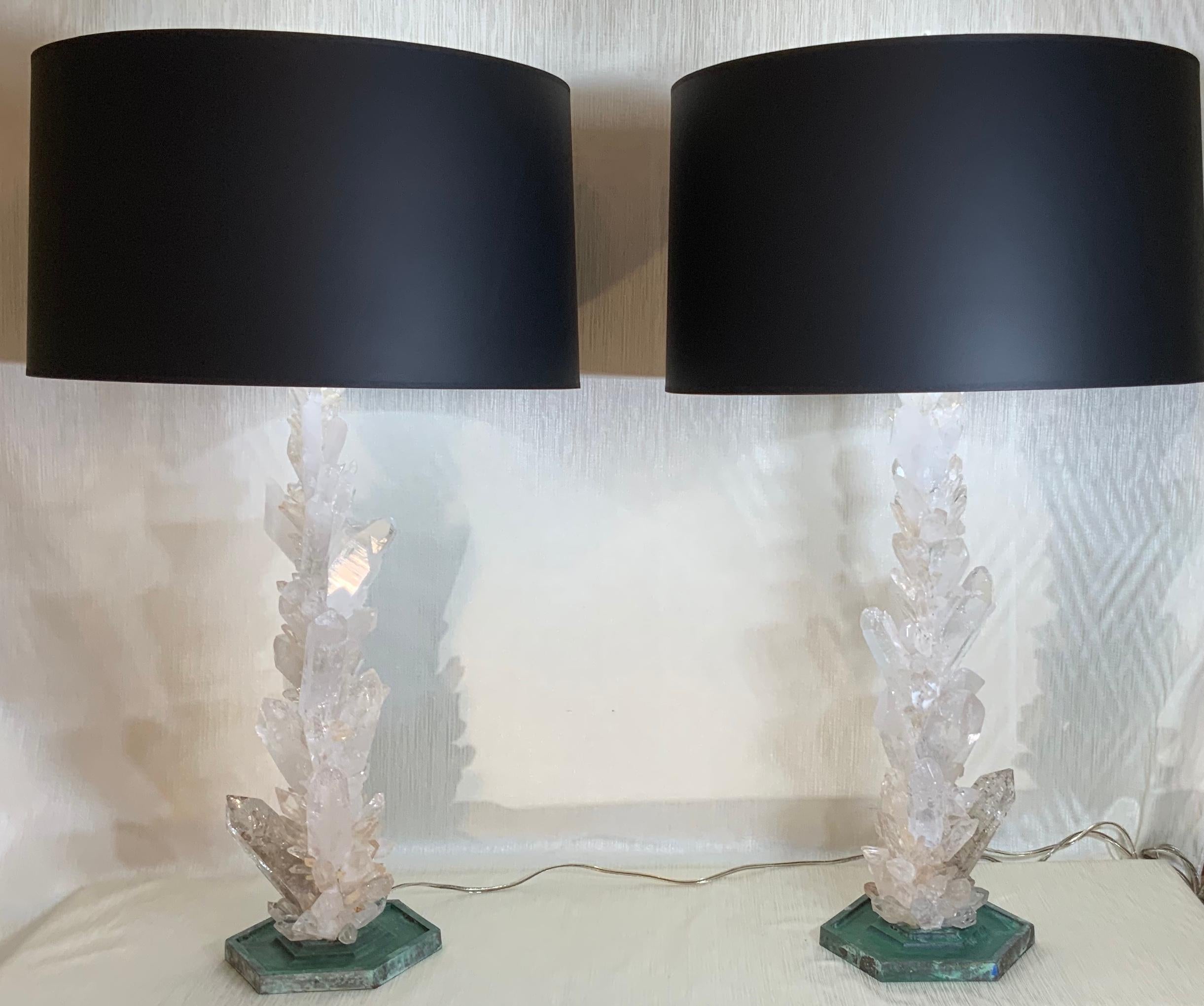 Pair of Large White Rock Quartz Crystal Table Lamps by, Joseph Malekan 1