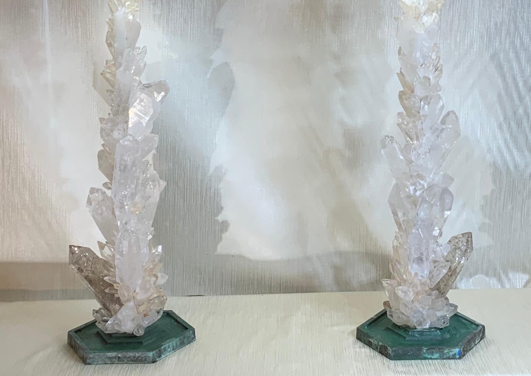 Pair of Large White Rock Quartz Crystal Table Lamps by, Joseph Malekan 3