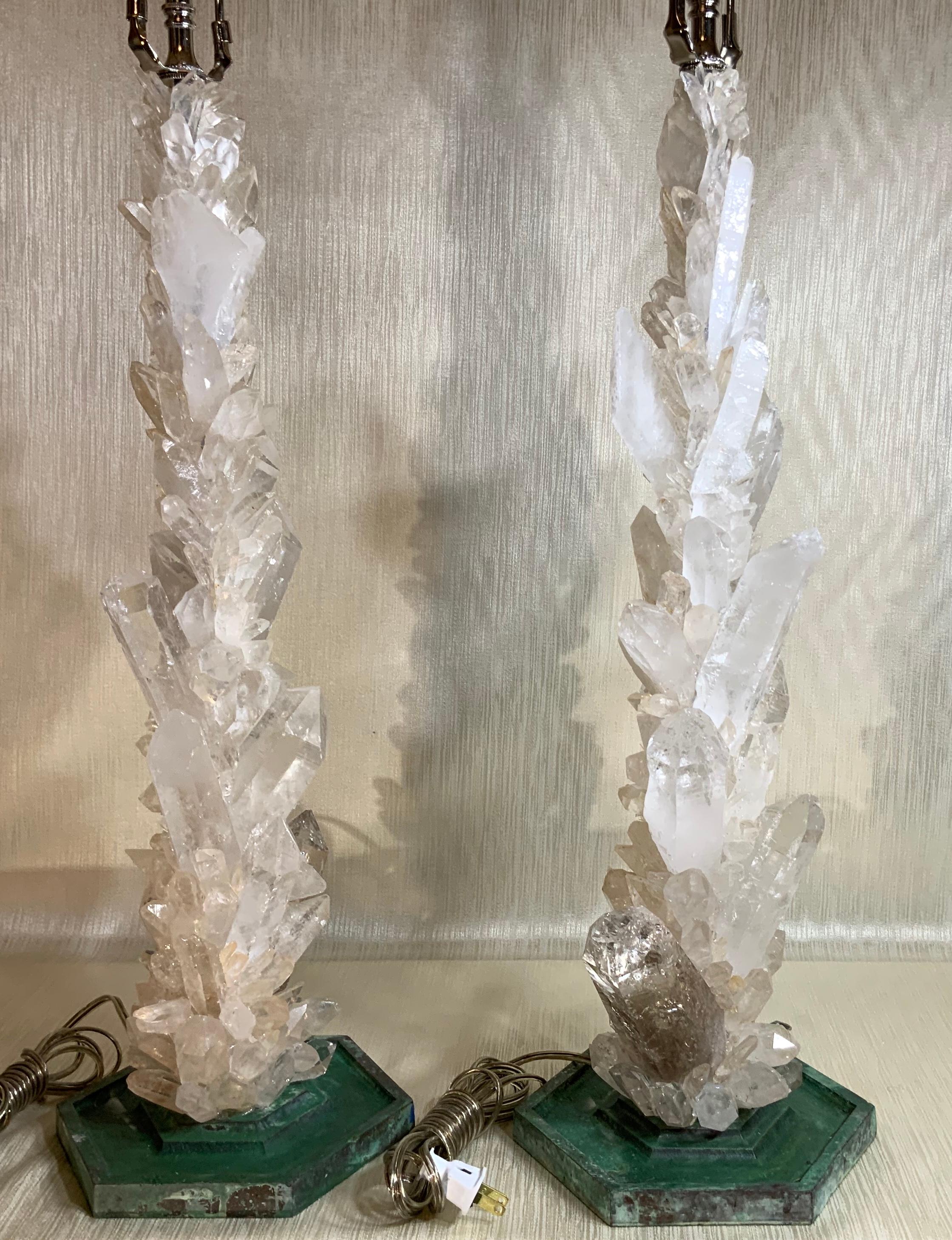 Mid-Century Modern Pair of Large White Rock Quartz Crystal Table Lamps by, Joseph Malekan