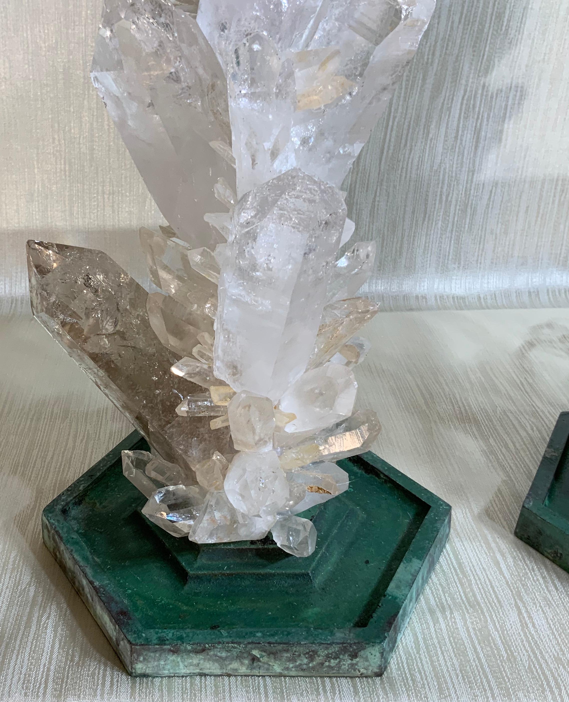 Pair of Large White Rock Quartz Crystal Table Lamps by, Joseph Malekan In Good Condition In Delray Beach, FL