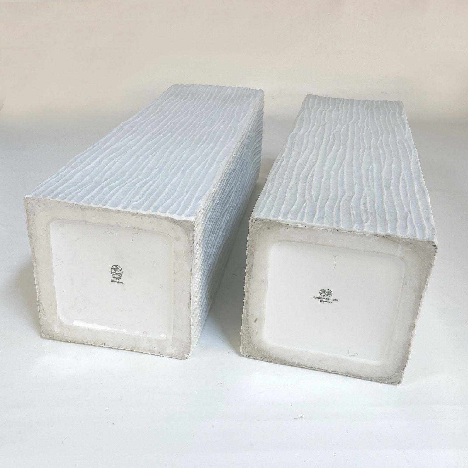 Pair of Large White Square Relief Vases by Hutschenreuther For Sale 1