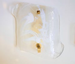 Large White/Clear Murano Glass & Brass Mid-Century Modern Square Sconces, 1960s