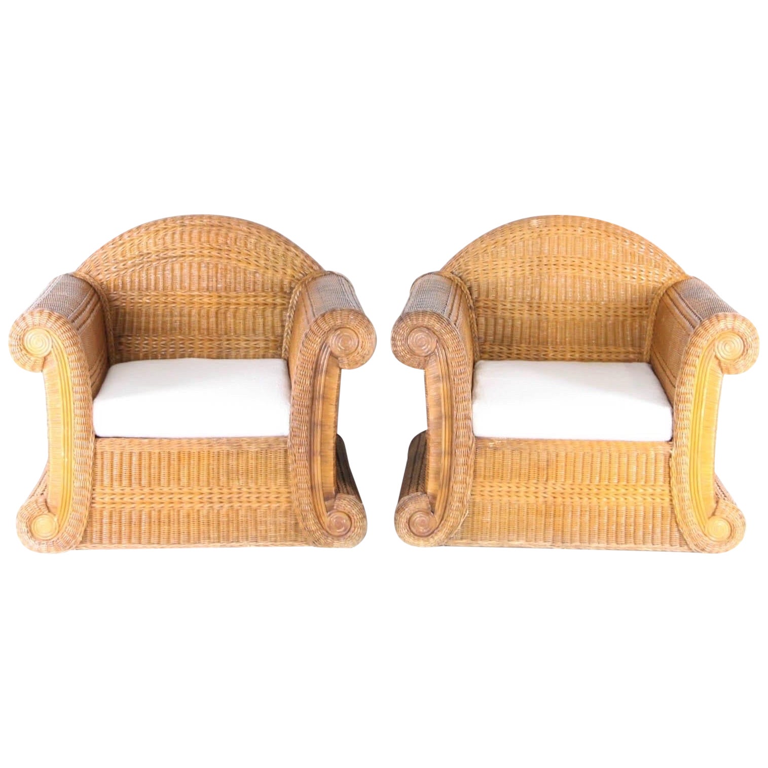 Pair of large wicker armchairs