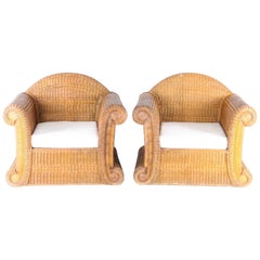 Pair of large wicker armchairs