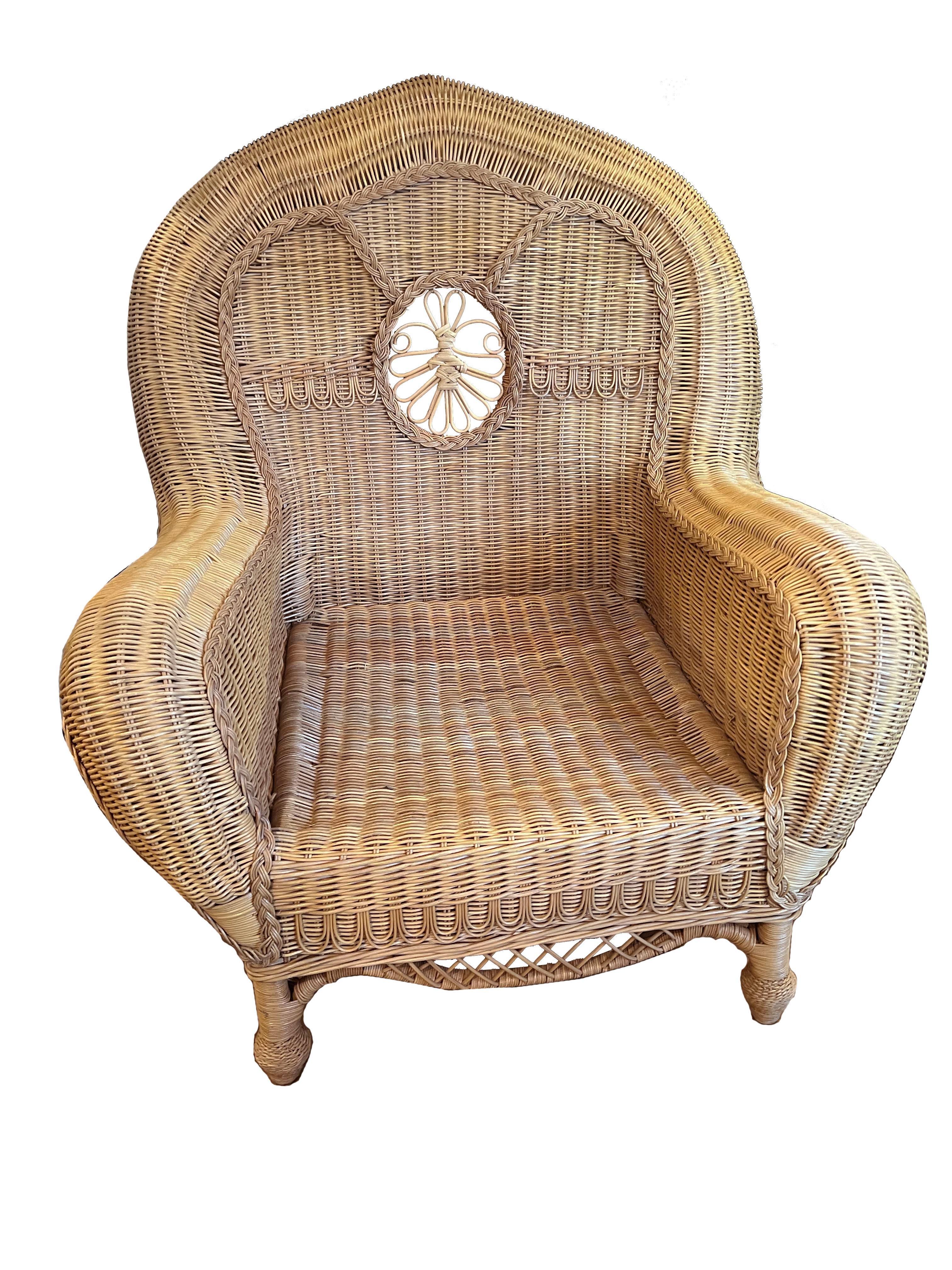 Woven Pair of Large Wicker Armchairs; The Collection of Andre Leon Talley For Sale