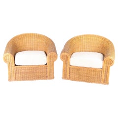 Pair of large wicker bergere chairs