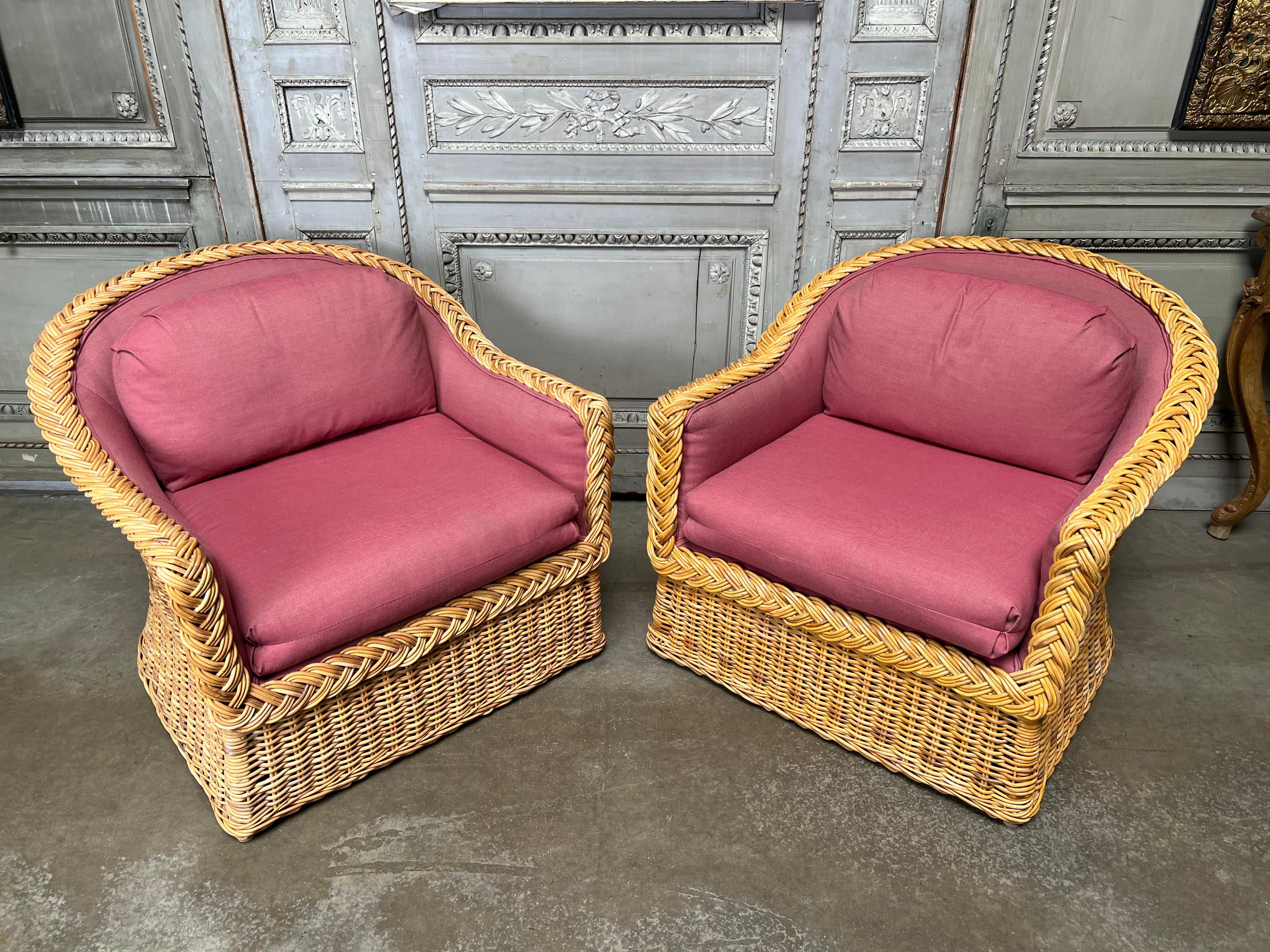Pair of Large Wicker Works Club Chairs 1