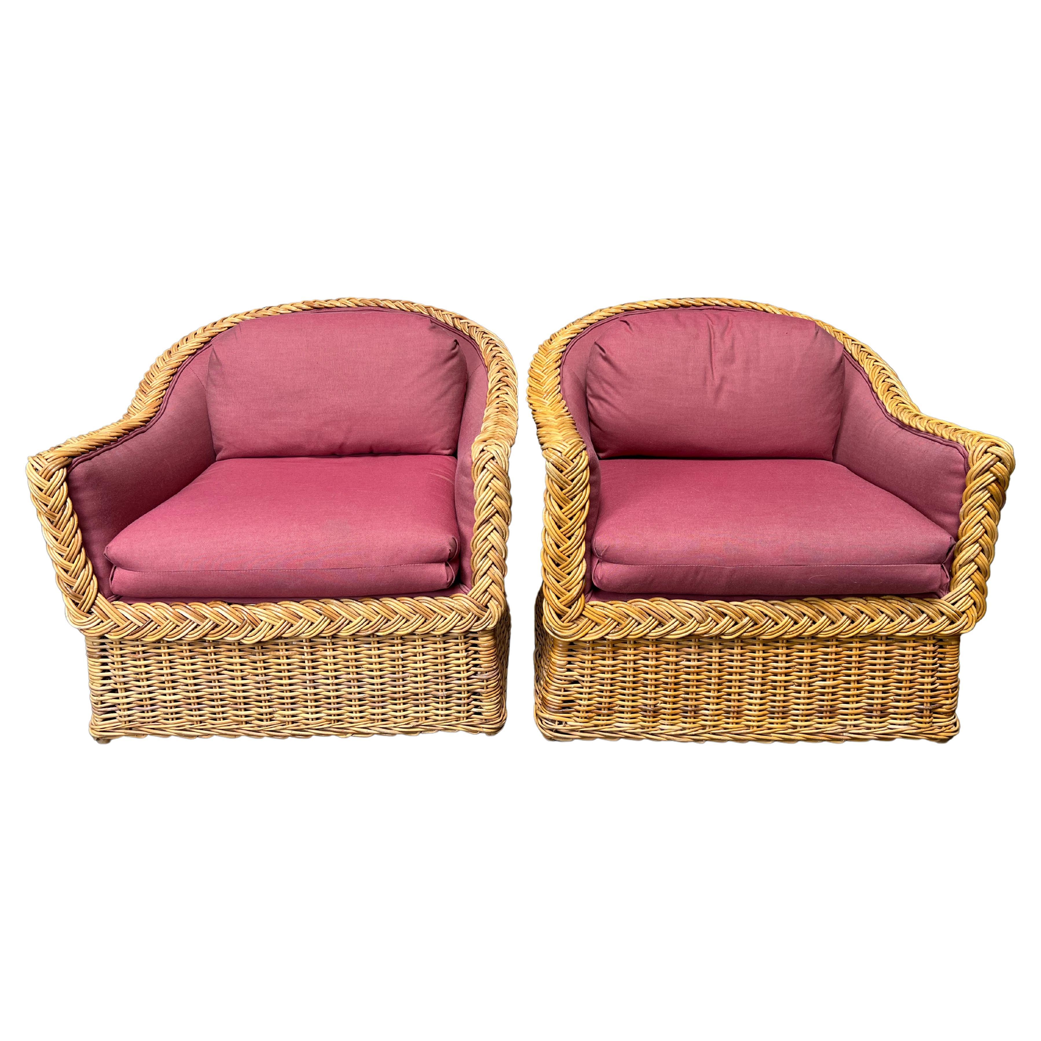 Pair of Large Wicker Works Club Chairs