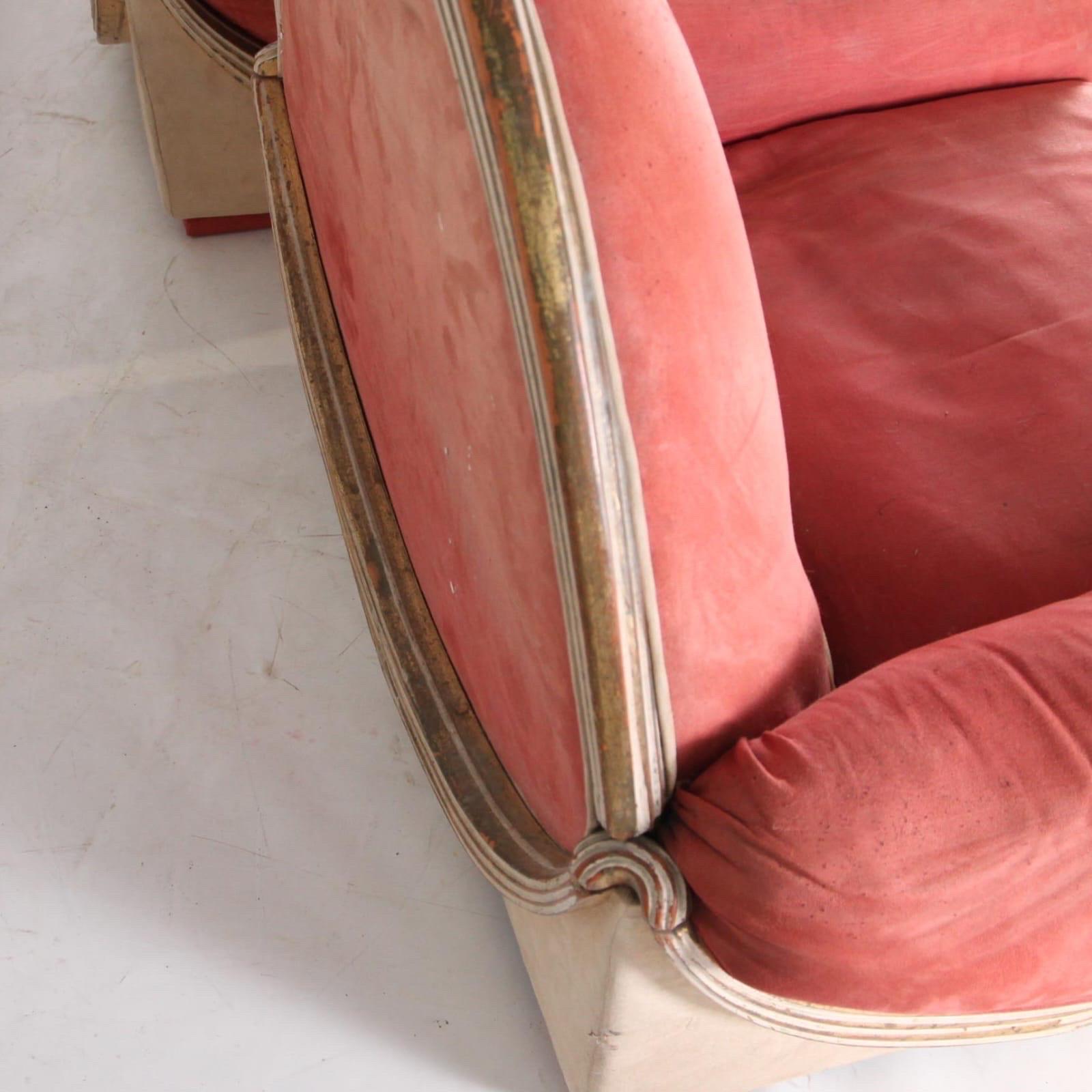 Pair of large wood and fabric armchairs  For Sale 1
