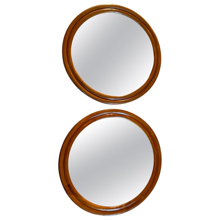 Pair Of Large Wood Framed Round Mirrors Mid 20th Century For Pair Of Large Wood Framed Round Mirrors