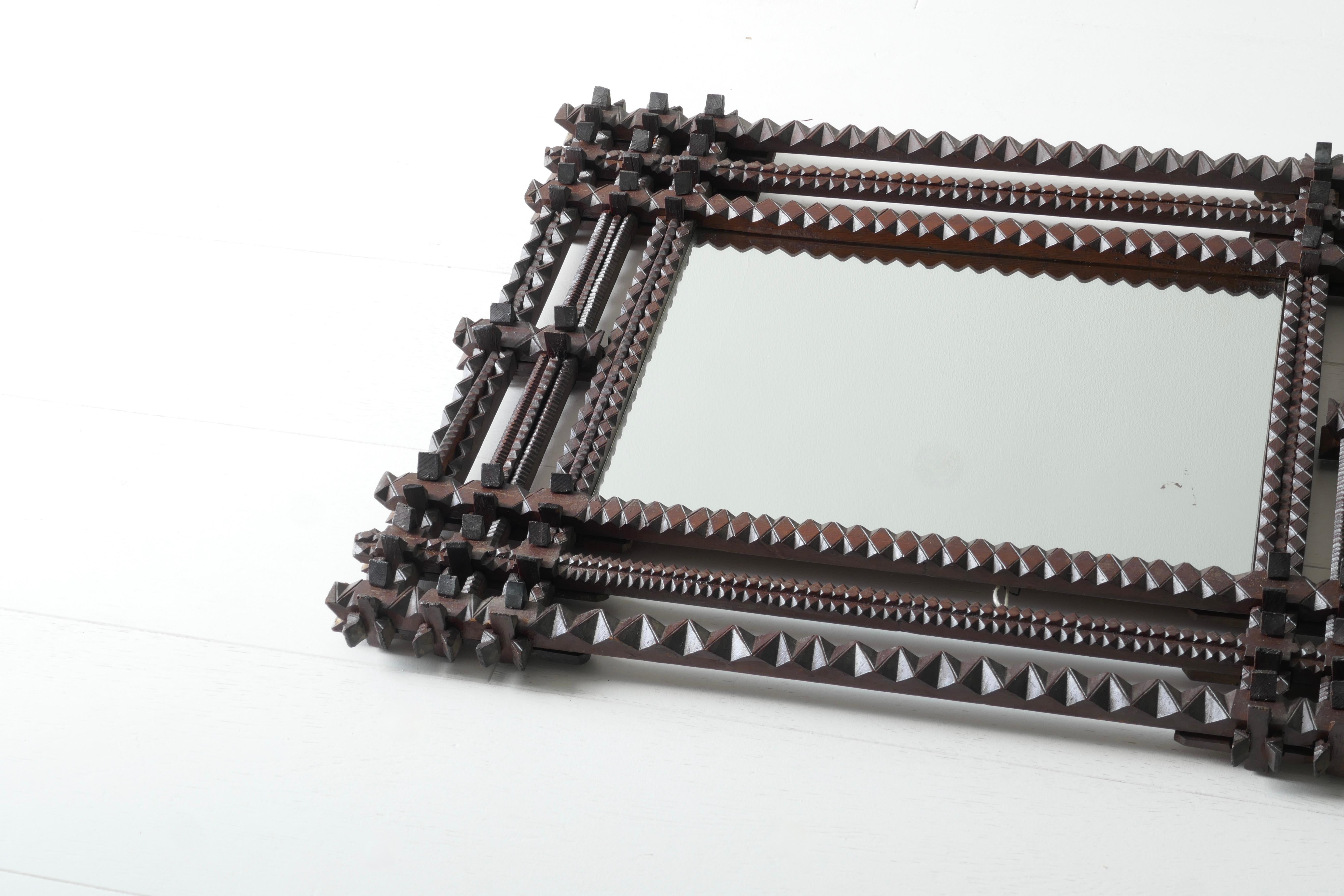 Pair of Large Wood Tramp Art Frames with Mirror, Circa 1880, France  For Sale 6