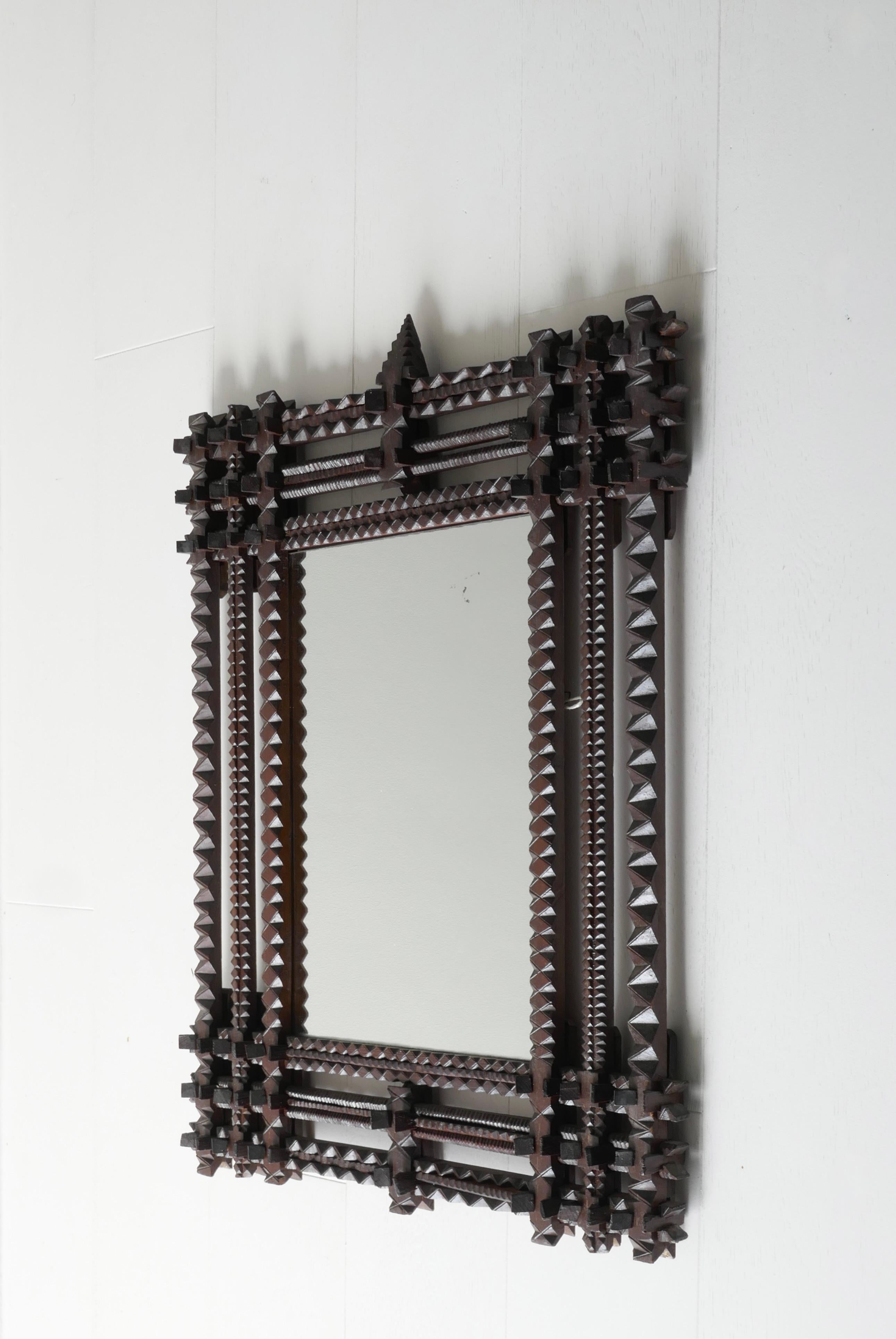 Pair of Large Wood Tramp Art Frames with Mirror, Circa 1880, France  For Sale 2