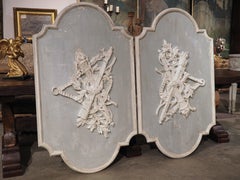 Pair of Large Wooden Blue and White Louis XVI Style Trophy Panels