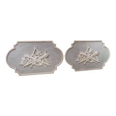 Pair of Large Wooden Blue and White Louis XVI Style Trophy Panels