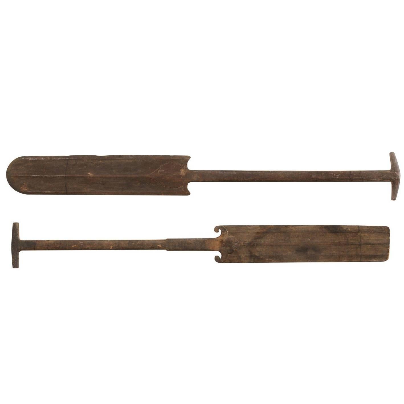 Pair of Large Wooden Boat Steering Paddles from Kerala, South India