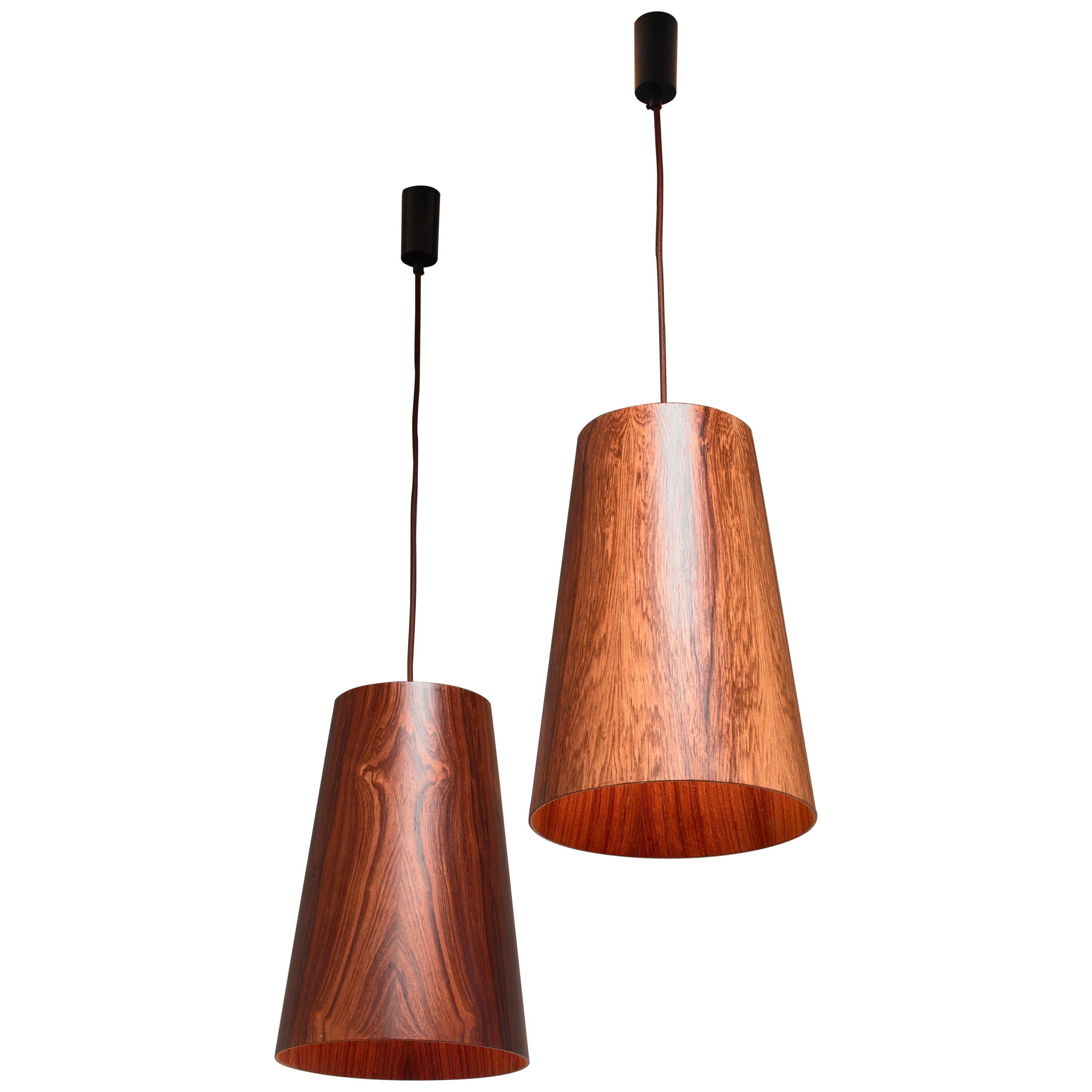 Pair of Large Wooden Cone Pendants by Osten & Uno Kristiansson, Sweden, 1960s