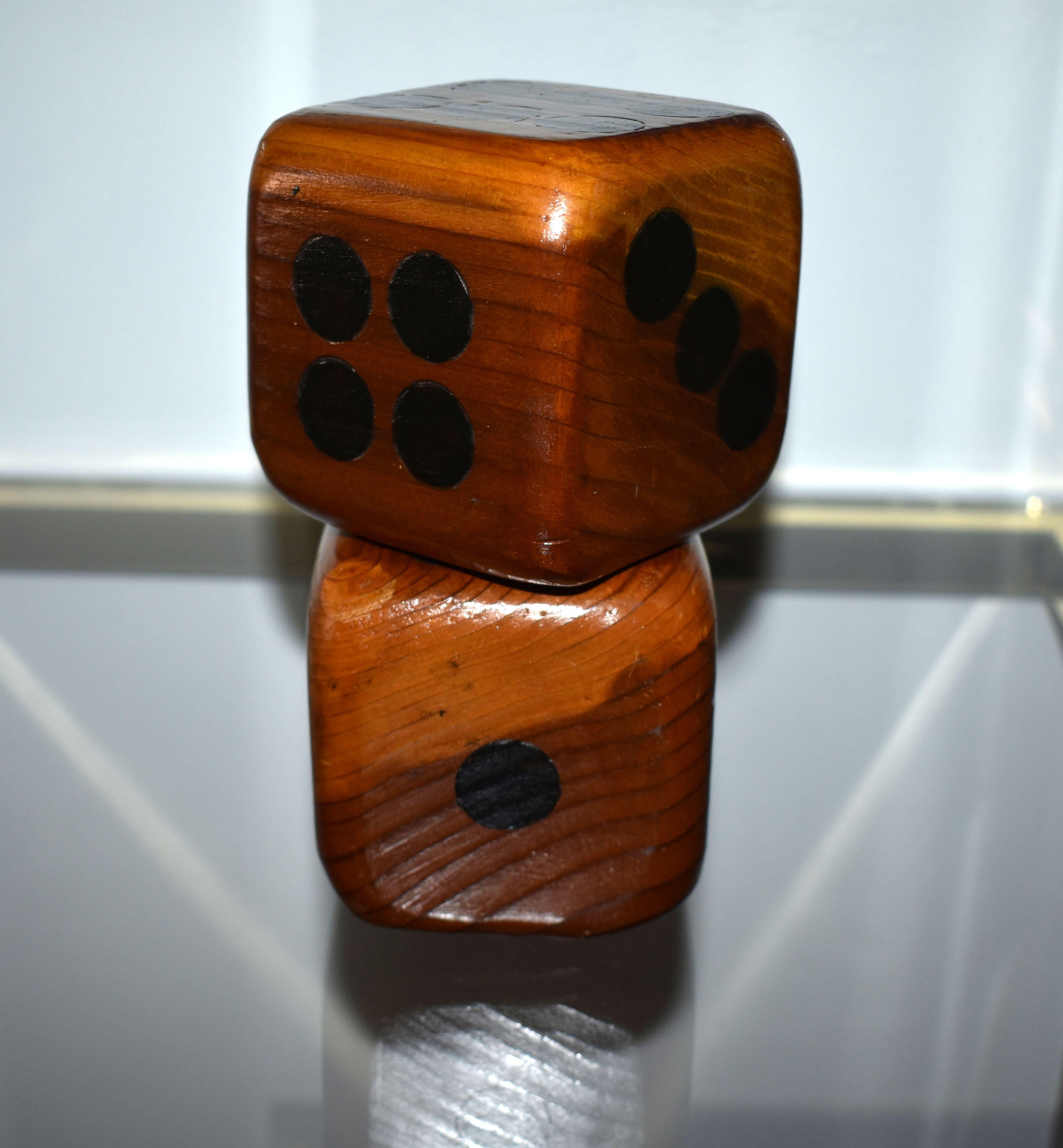 French Pair of Large Wooden Dices Paperweight For Sale