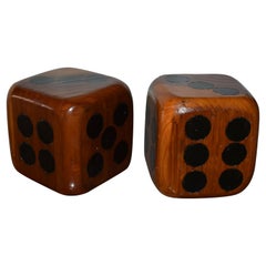 Vintage Pair of Large Wooden Dices Paperweight