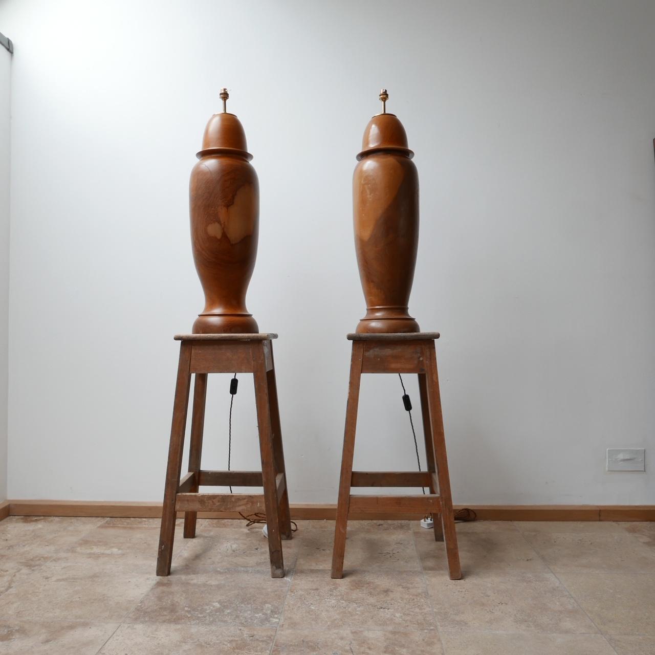 Pair of Large Wooden Mid-Century Table Lamps 5