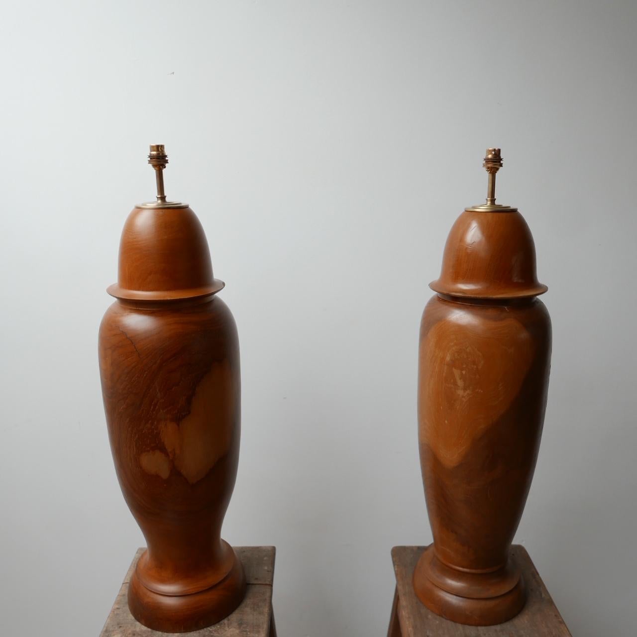 Pair of Large Wooden Mid-Century Table Lamps 3