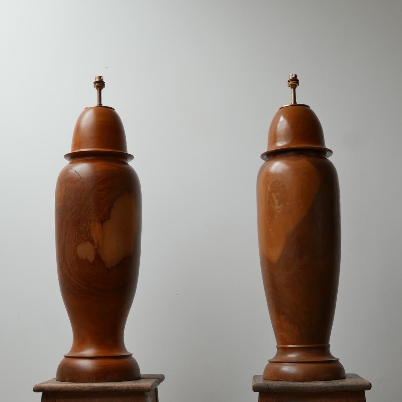 Pair of Large Wooden Mid-Century Table Lamps 4