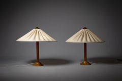Pair of large wooden modernist table lamps, 1930s, Finland