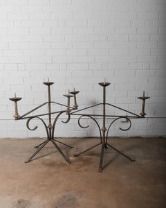 Pair of Large Wrought Iron and Brass Church Candelabras