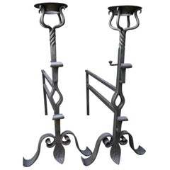 Pair of Large Wrought Iron Fire Dogs