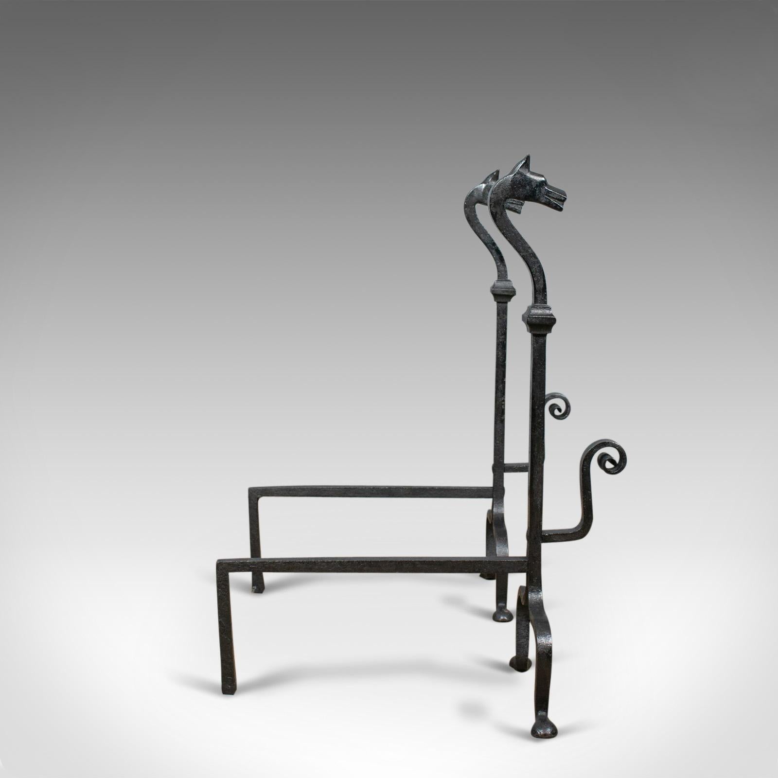 Pair of Large Wrought Iron Firedogs French Andirons Forged Art Deco 20th Century In Good Condition In Hele, Devon, GB