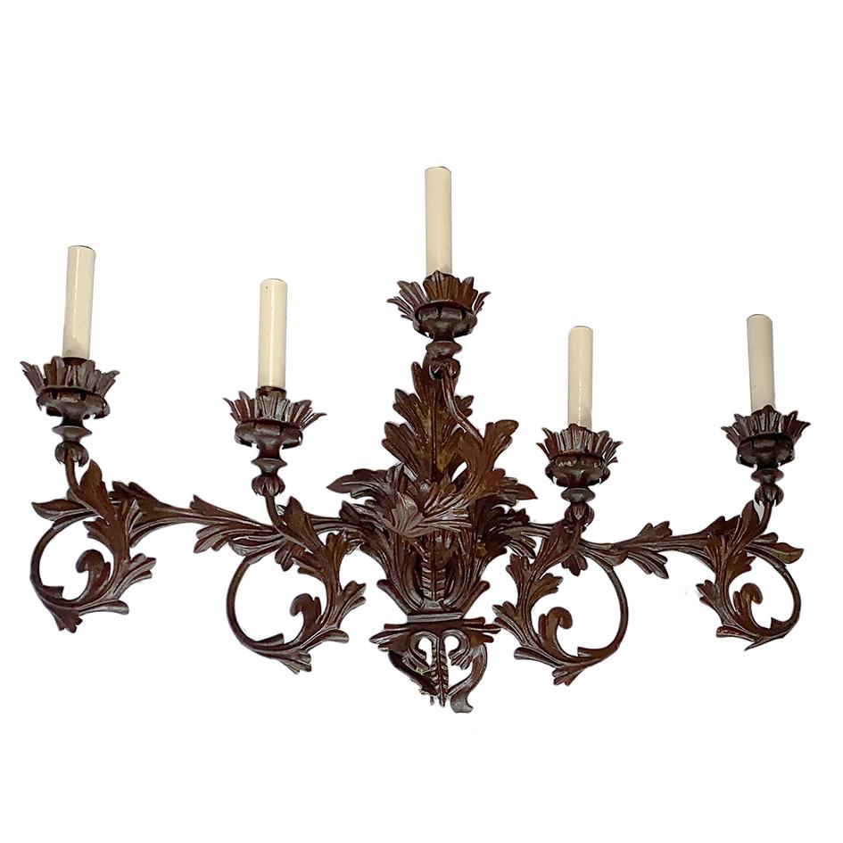 French Pair of Large Wrought Iron Sconces For Sale
