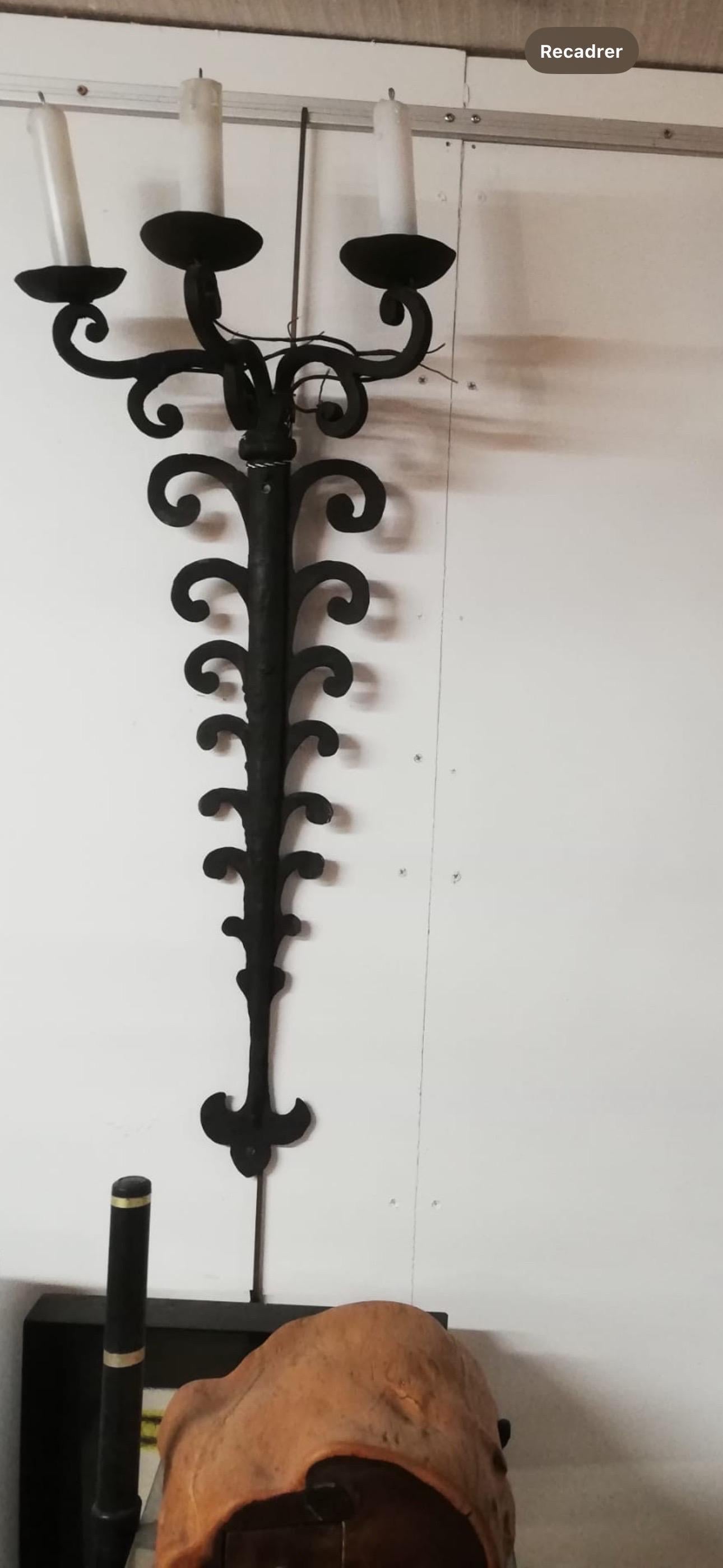 French Pair of large wrought iron sconces For Sale