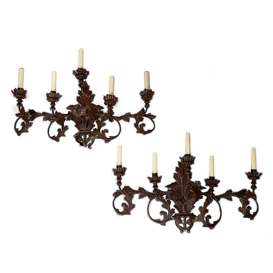 Pair of Large Wrought Iron Sconces In Good Condition For Sale In New York, NY