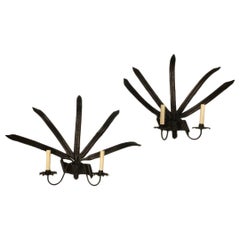 Pair of Large Wrought Iron Sconces Pair of Large Wrought Iron Sconces