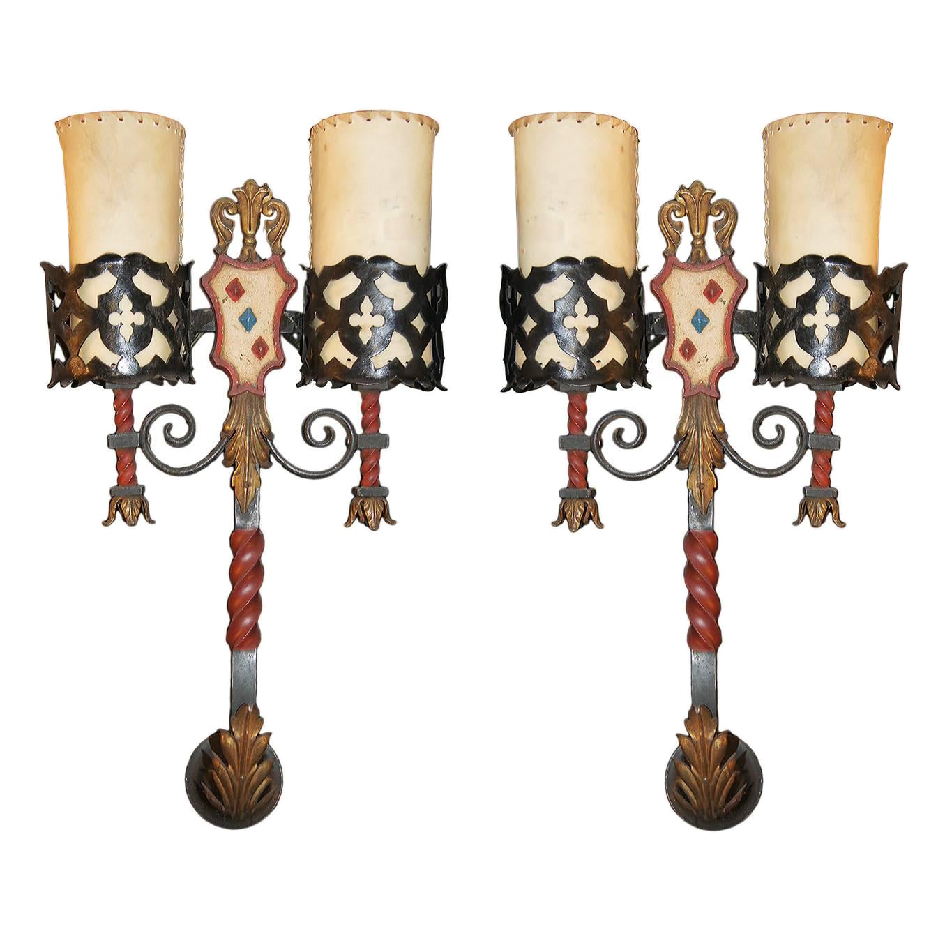 Pair of Large Wrought Iron Sconces