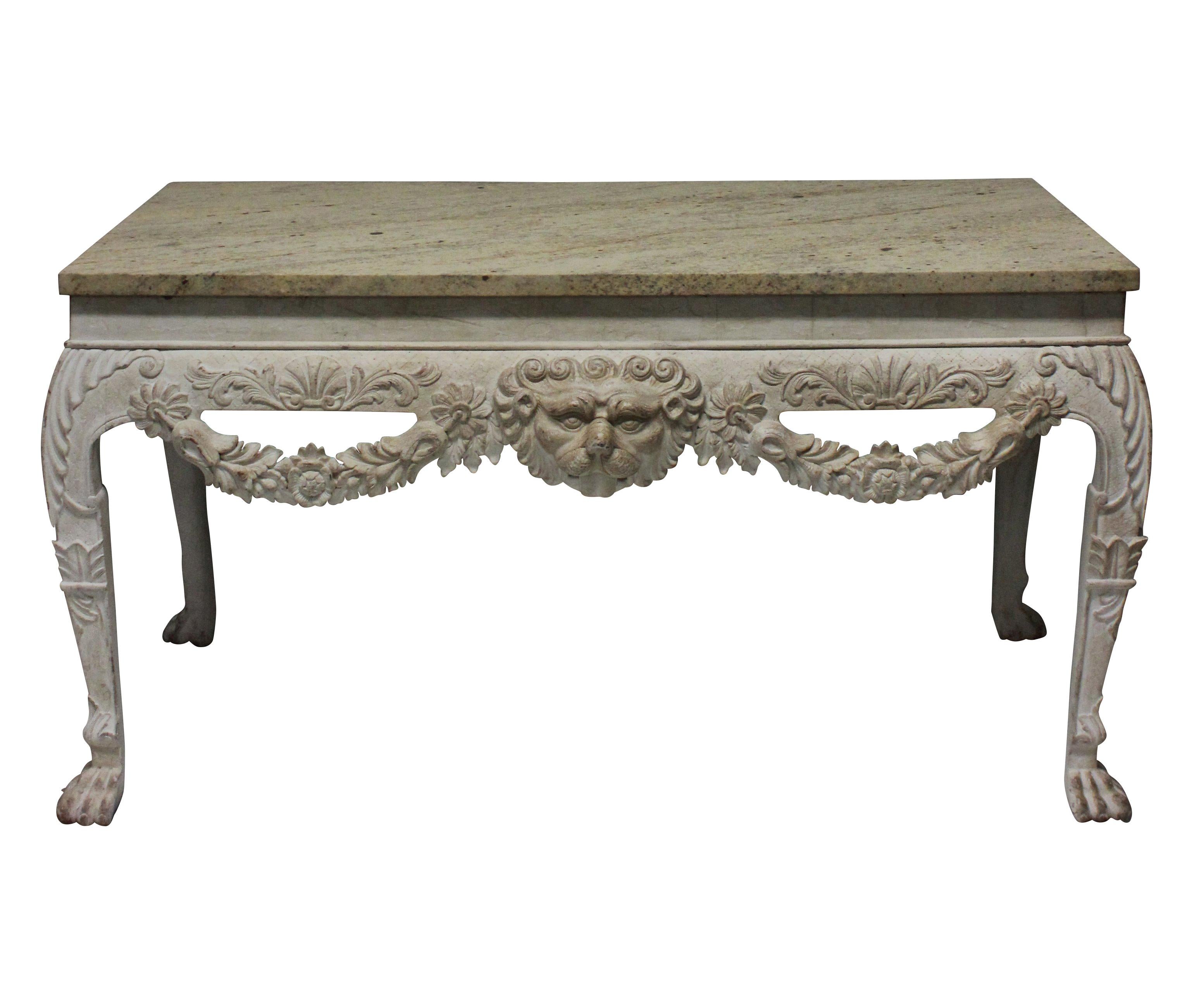 English Pair of Large 18th Century Style Painted Marble Top Consoles