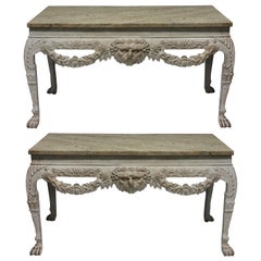 Pair of Large 18th Century Style Painted Marble-Top Consoles