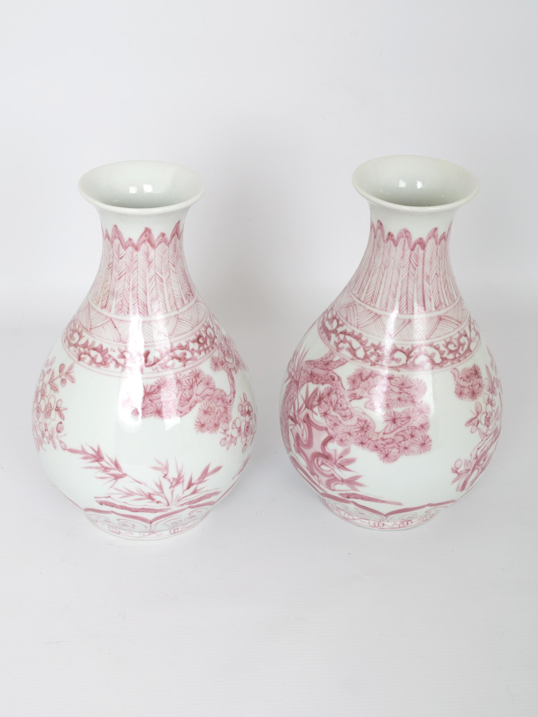 pink and white vases