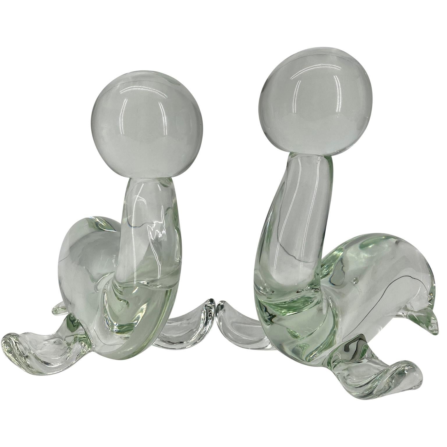 Pair Large Zanetti Glass Seal Sculptures, Murano, Italy In Good Condition For Sale In Haddonfield, NJ