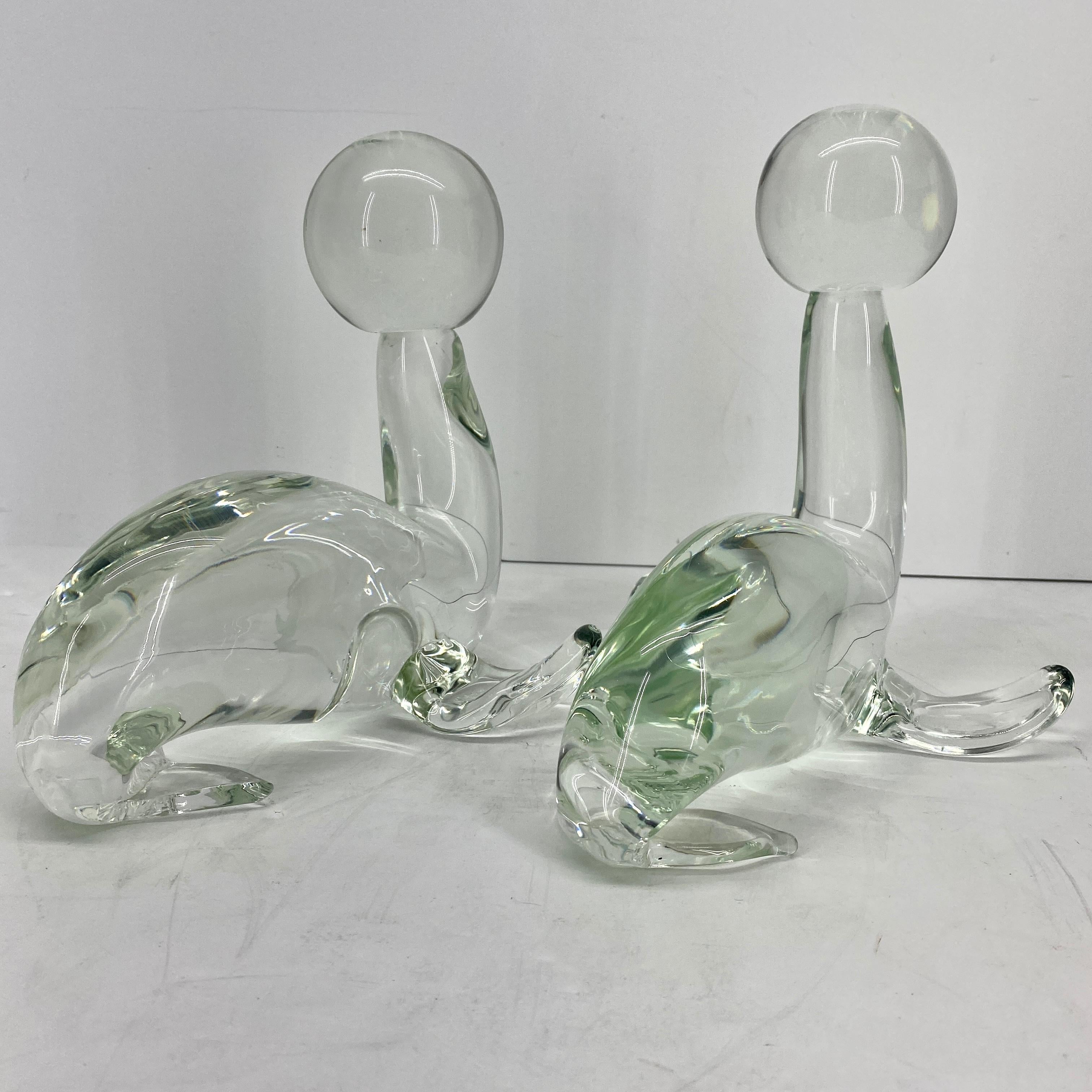 Mid-20th Century Pair Large Zanetti Glass Seal Sculptures, Murano, Italy For Sale