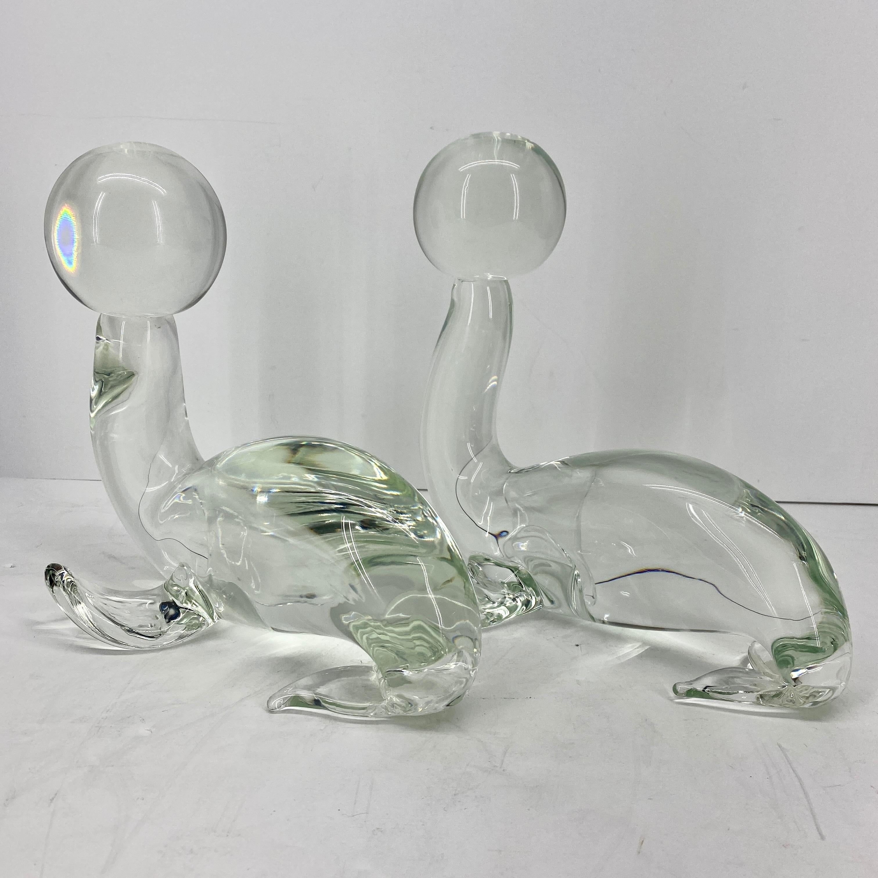 Pair Large Zanetti Glass Seal Sculptures, Murano, Italy For Sale 1