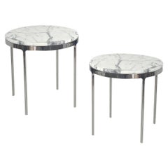 Pair of Larger Scale Round Marble Nicos Zographos Side Tables