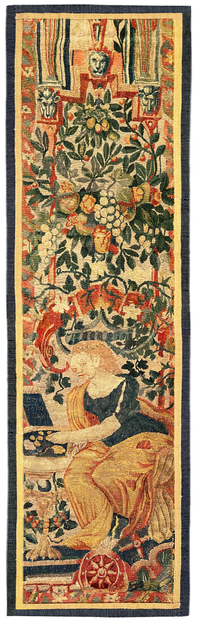 Fino al XVIII secolo Coppia di pannelli ad arazzo di Bruxelles della fine del XVI secolo, verticali, con donne e fiori