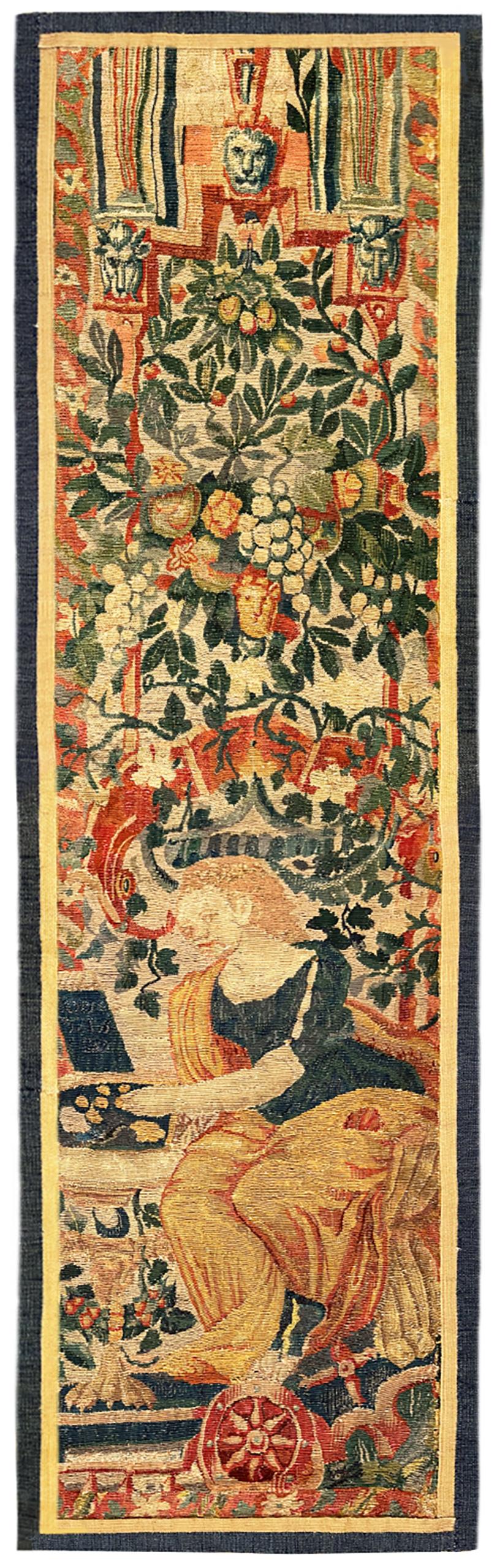 18th Century and Earlier Pair of Late 16th Century Brussels Tapestry Panels, Vertical, w/ Women & Flowers For Sale