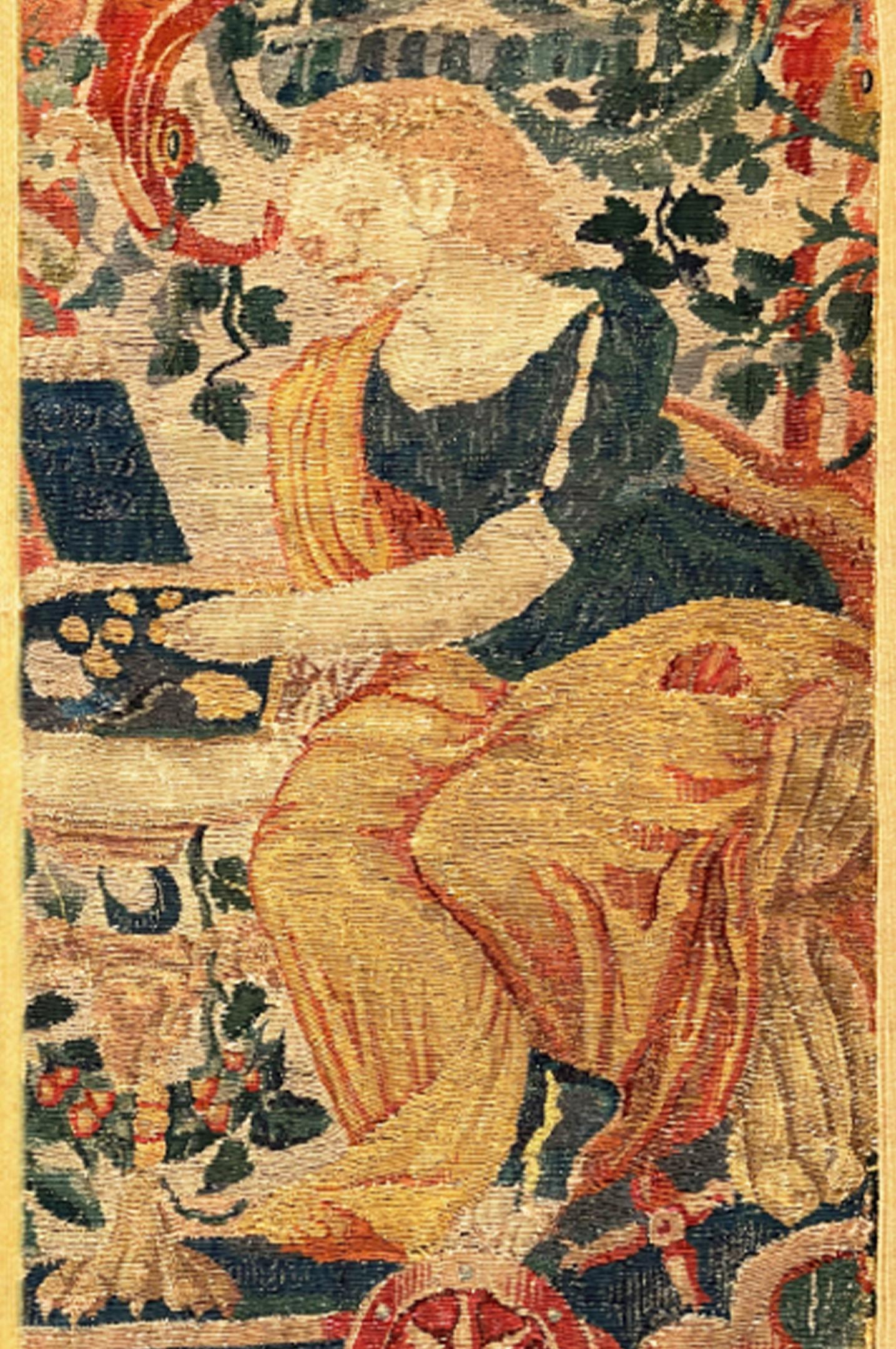 Pair of Late 16th Century Brussels Tapestry Panels, Vertical, w/ Women & Flowers For Sale 1
