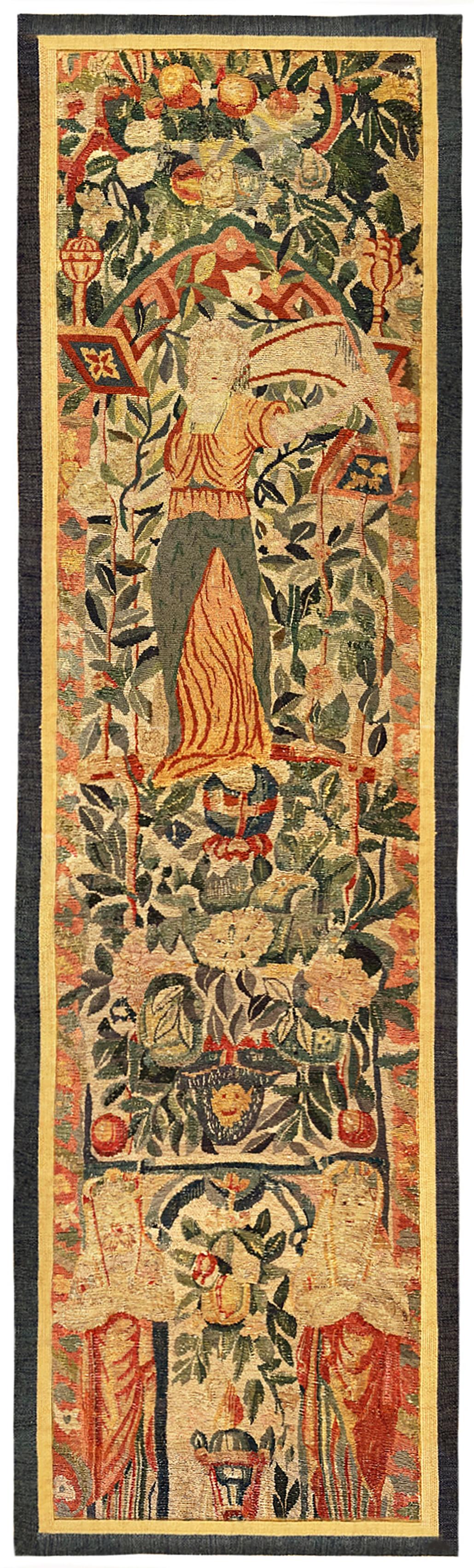 Wool Pair of Late 16th Century Brussels Tapestry Panels, w/ Female Figures & Flowers For Sale