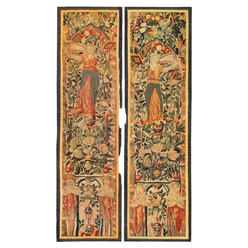 Tapestry Panel Pair of Late 16th Century Brussels Tapestry Panels, Vertical, w/ Women ...