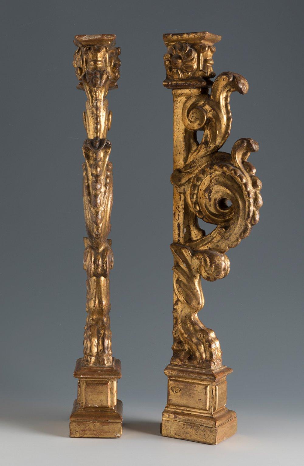 Carved Pair of Late 17th Century Giltwood Spanish Altarpiece Elements For Sale