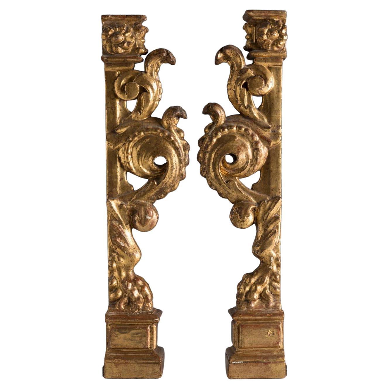 Pair of Late 17th Century Giltwood Spanish Altarpiece Elements For Sale